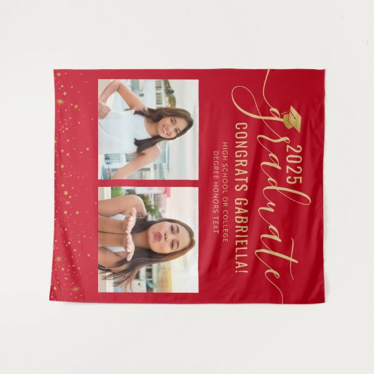 Foto Collage Afstuderen Zwart Booth Rood Achtergro Wandkleed (Voorkant (horizontaal))