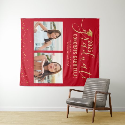 Foto Collage Afstuderen Zwart Booth Rood Achtergro Wandkleed (In Situ (horizontaal))