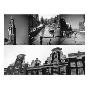 Foto collage Amsterdam 2 in zwart-wit Afdruk