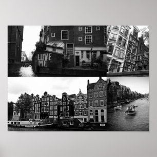 Foto collage Amsterdam 3 in zwart-wit Poster