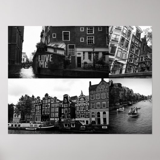 Foto collage Amsterdam 3 in zwart-wit Poster (Voorkant)