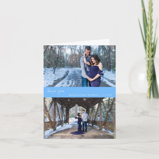 Foto Collage Baby shower Blauw Hartelijk dank Bedankkaart (Voorkant)