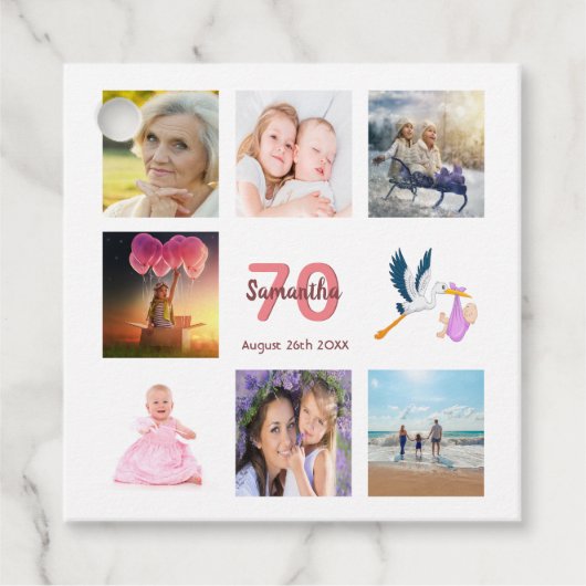 Foto collage bedankjes 70e verjaardagsfeestje bedankjes labels (Voorkant)