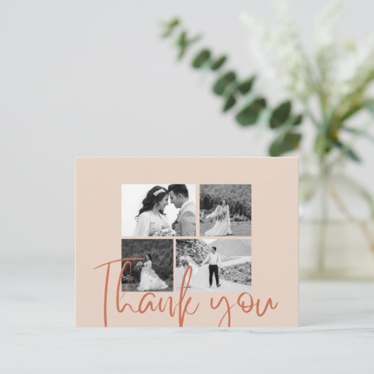 Foto Collage Beige Elegant Weddenschap Hartelijk d Briefkaart (Staand voorkant)