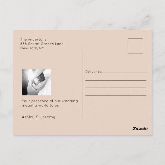 Foto Collage Beige Elegant Weddenschap Hartelijk d Briefkaart (Achterkant)