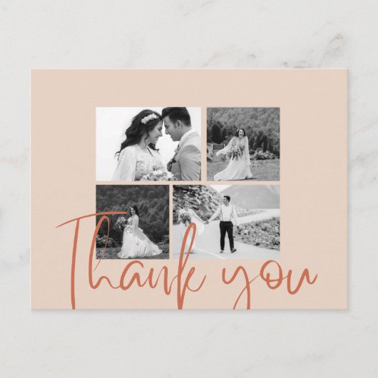 Foto Collage Beige Elegant Weddenschap Hartelijk d Briefkaart (Voorkant)