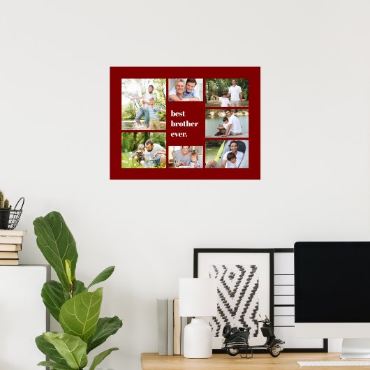 Foto Collage Best Brother Ever Maroon Poster (Thuiskantoor)
