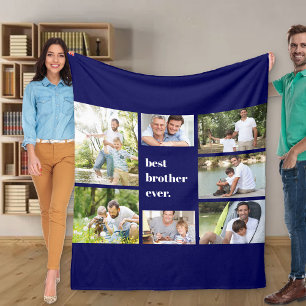 Foto Collage Best Brother Ever Navy Blue Fleece Deken