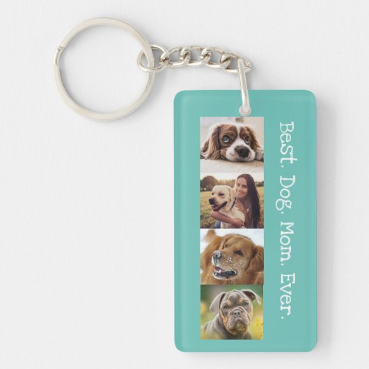 Foto Collage Best Dog Ma Ever Fun Blauwgroen White Sleutelhanger (Voorkant)