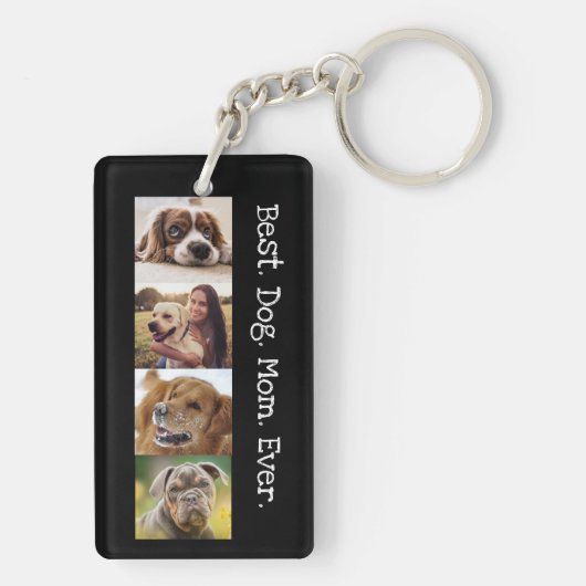 Foto Collage Best Dog Mam Ever Fun Black White Sleutelhanger (achterkant)