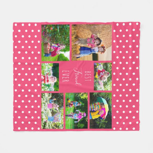 Foto Collage Best Friend Ever Bright Roze Fleece Deken (Voorkant (Horizontaal))