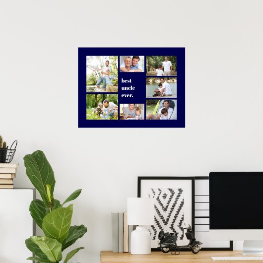 Foto Collage Best oom Ever Navy Blue Poster (Thuiskantoor)