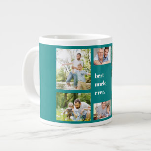Foto collage Beste oom ooit Teal en wit Grote Koffiekop