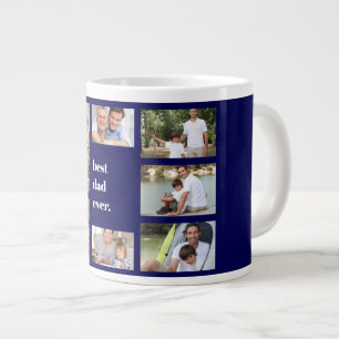 Foto collage Beste papa ooit Navyblauw en Wit Grote Koffiekop