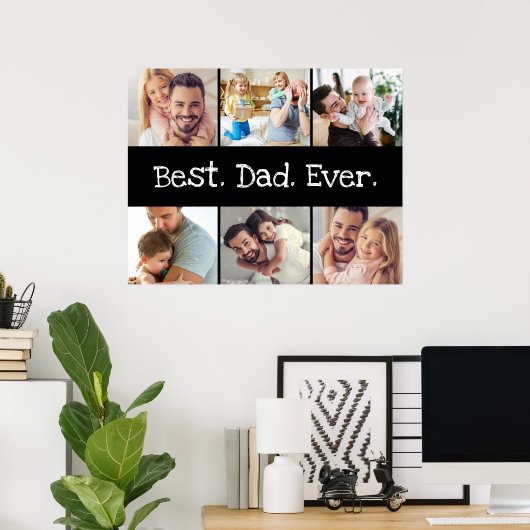 Foto Collage Beste vader ooit in zwart-wit Poster (Thuiskantoor)