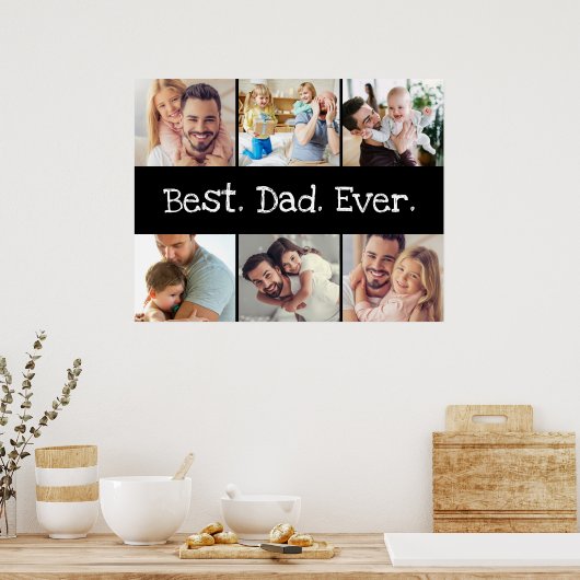 Foto Collage Beste vader ooit in zwart-wit Poster (Keuken)