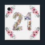 Foto Collage Big 21st Birthday Pink Flower White Bedankjes Labels<br><div class="desc">Creëer een eenentwintigste verjaardag zes foto's collage in een twintigtal eerste vorm. Verkleurd met mooie en mooie waterverf bloemen en groen bladeren. Geweldig 21ste verjaardag cadeau voor vrouwen. Speciaal nummer 21 fotocollage voor een uniek en zeer speciaal product.</div>