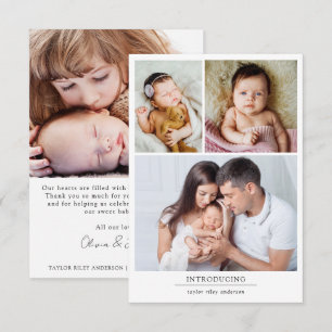 Foto Collage Birth Stats New Baby Bedankkaart