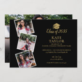 Foto: Collage Black and Gold Graduparty Kaart (Voorkant / Achterkant)