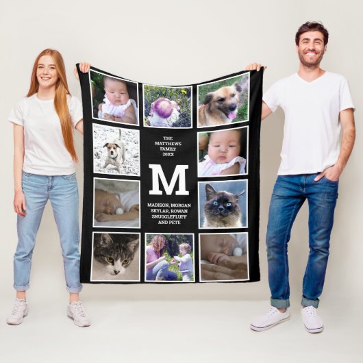 Foto: Collage Black and White Monogram 10 Foto: Fleece Deken (In situ)