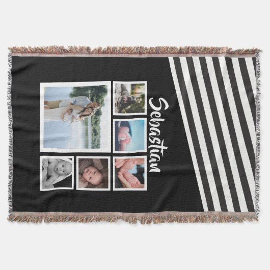 Foto: Collage Black en White Striped Persoonlijk Deken (Voorkant)