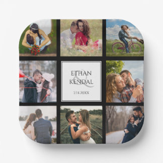 Foto Collage Black en White Wedding Paper-Borden Papieren Bordje