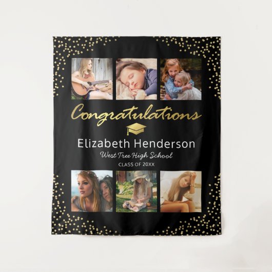 Foto Collage Black Gold Afstuderen Backdrop Wandkleed (Voorkant)