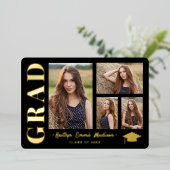 Foto Collage Black & Gold Foil Afstudeerder Kaart (Staand Voorkant)