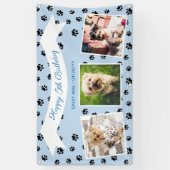 Foto: Collage Blue Black Paw Drukt Pet Birthday Spandoek (Verticaal)