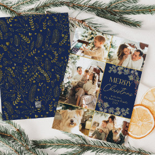 Foto Collage Blue Gold Merry Christmas Kaart