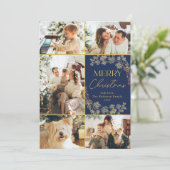 Foto Collage Blue Gold Merry Christmas Kaart (Staand voorkant)