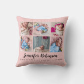 Foto Collage Blush Roos Monogramed Birth Stat Kussen (Achterkant)