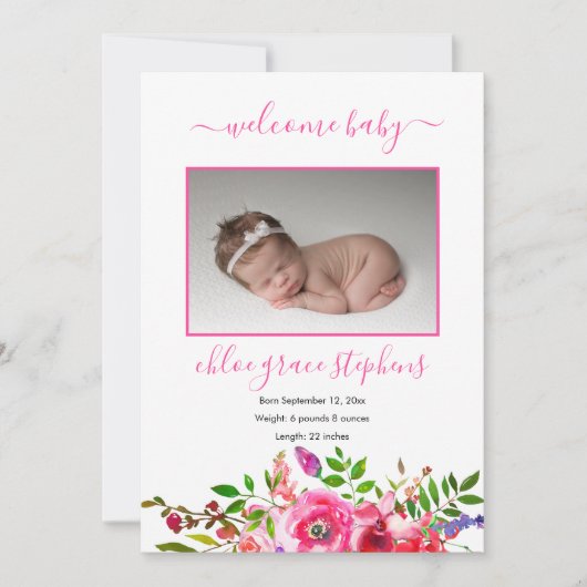 Foto Collage Boho Floral Girl Aankondiging (Voorkant)