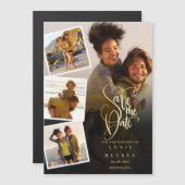 Foto Collage Bruiloft Goud Save The Date Magnetische Uitnodiging (Voorkant / Achterkant)