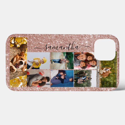 Foto Collage Calligrafie Monogram Naam Glitter Ca Case-Mate iPhone Case (Achterkant (horizontaal))