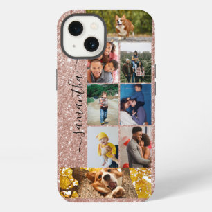 Foto Collage Calligrafie Monogram Naam Glitter Ca iPhone 13 Hoesje