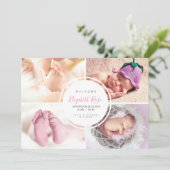 Foto Collage Cirkel Newborn Baby Girl Aankondiging (Staand voorkant)