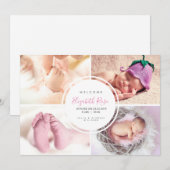Foto Collage Cirkel Newborn Baby Girl Aankondiging (Voorkant / Achterkant)