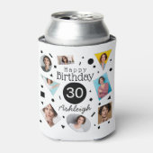 Foto Collage Confetti Naam 30e Verjaardag Blikjeskoeler (Blikje Voorkant)