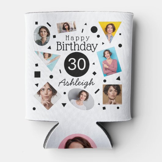 Foto Collage Confetti Naam 30e Verjaardag Blikjeskoeler (Voorkant)