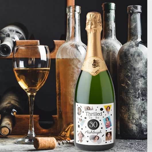 Foto Collage Confetti Naam 30e Verjaardag Sparkling Wijnetiket