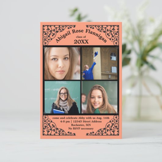Foto Collage Coral Lace - 3x5 Afstudeerder Aankond Kaart (Staand voorkant)