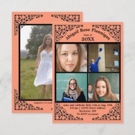 Foto Collage Coral Lace - 3x5 Afstudeerder Aankond Kaart