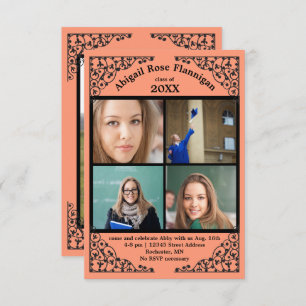 Foto Collage Coral Lace - 3x5 Afstudeerder Aankond Kaart