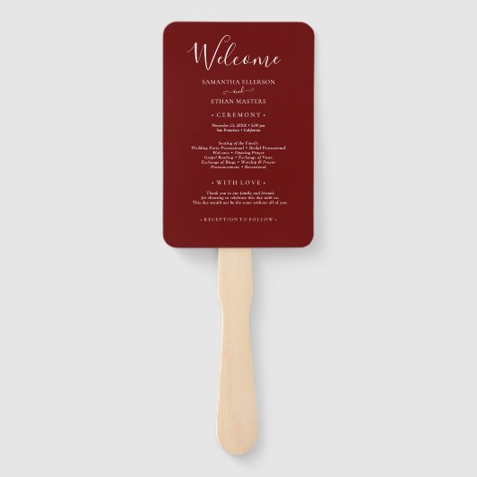 Foto Collage Cranberry Rood Huwelijksprogramma Han Handwaaier (Achterkant)