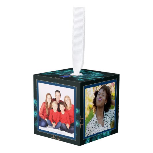 Foto Collage CUBE Kerstversiering Peacock 2 Ornament (Voorkant hoekig)