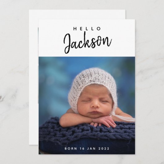 Foto Collage Custom Baby Boy Script Birth Aankondiging (Voorkant / Achterkant)