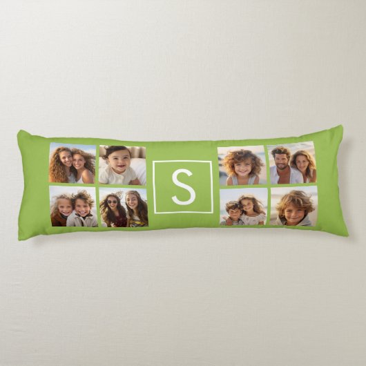 Foto Collage Custom Monogram - Lime Green Lichaamskussen (Achterkant)