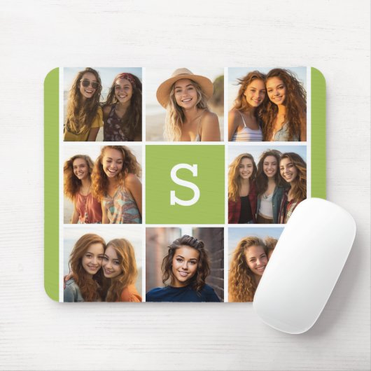 Foto Collage Custom Monogram - Lime Green Muismat (Met muis)