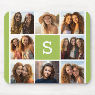 Foto Collage Custom Monogram - Lime Green Muismat